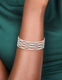 Gunmetal Silver Diamante Wavy Wrist Cuff - link has visual effect only