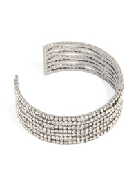 Gunmetal Silver Diamante Wavy Wrist Cuff - link has visual effect only