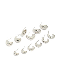 Silver minimal hoop earrings 6-pack arranged in a display front view - link has visual effect only