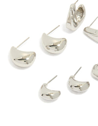Featuring silver minimal hoop earrings in a 6-pack with varied sizes close up view - link has visual effect only
