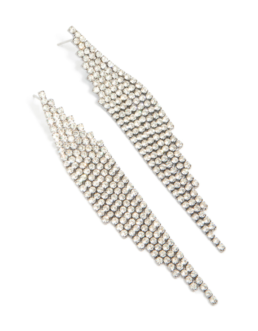 Gunmetal Silver Diamante Slanted Cup Chain Earrings