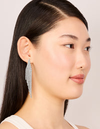Gunmetal Silver Diamante Slanted Cup Chain Earrings - link has visual effect only