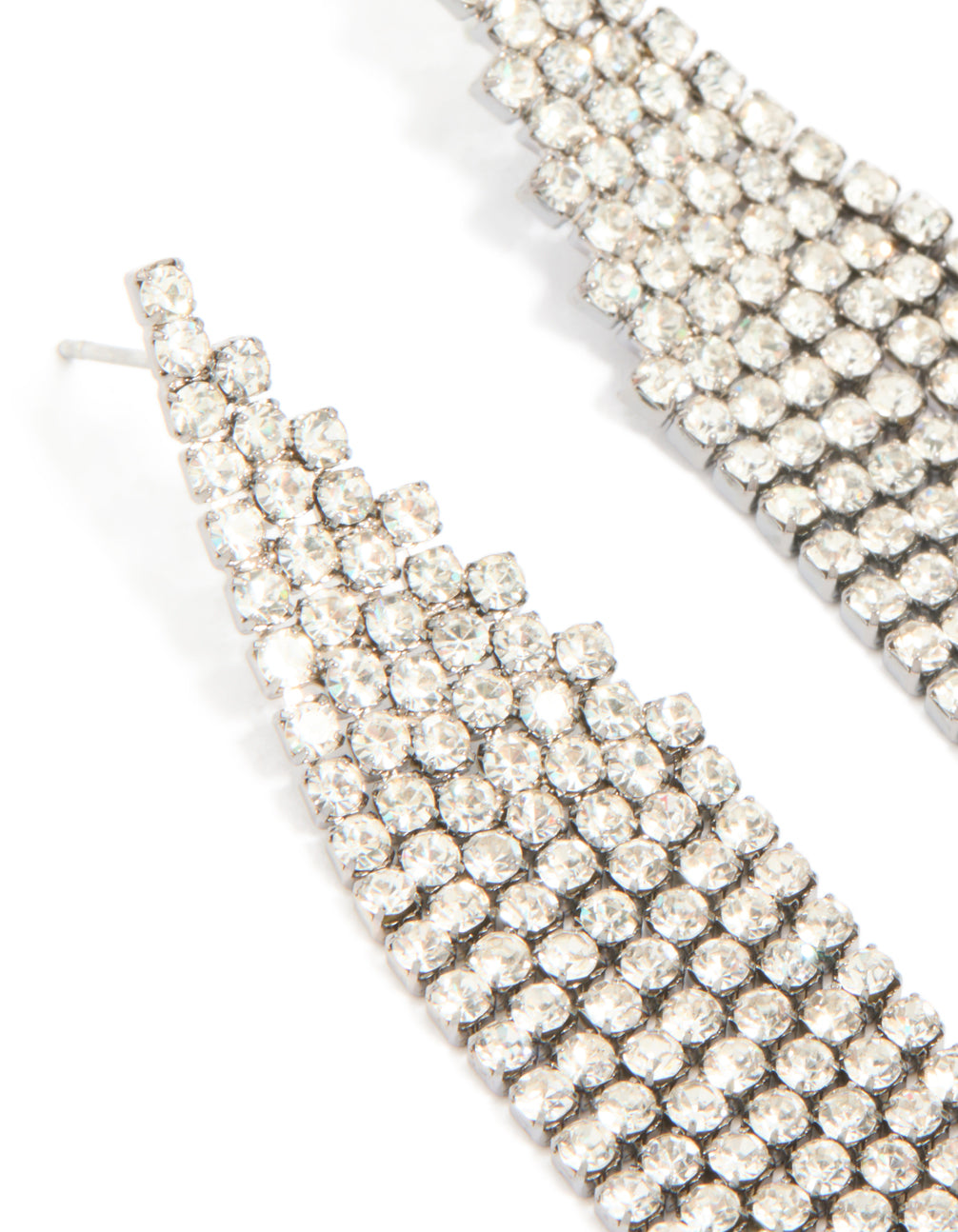 Gunmetal Silver Diamante Slanted Cup Chain Earrings