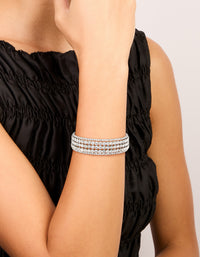 Gunmetal Silver Diamante Glitzy Five Layered Wrist Cuff - link has visual effect only