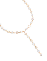Gold Cubic Zirconia & Pearl Chain Y-Necklace - link has visual effect only