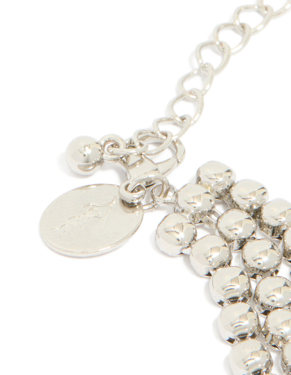 Silver Cubic Zirconia Half Cup Chain Layered  Bracelet