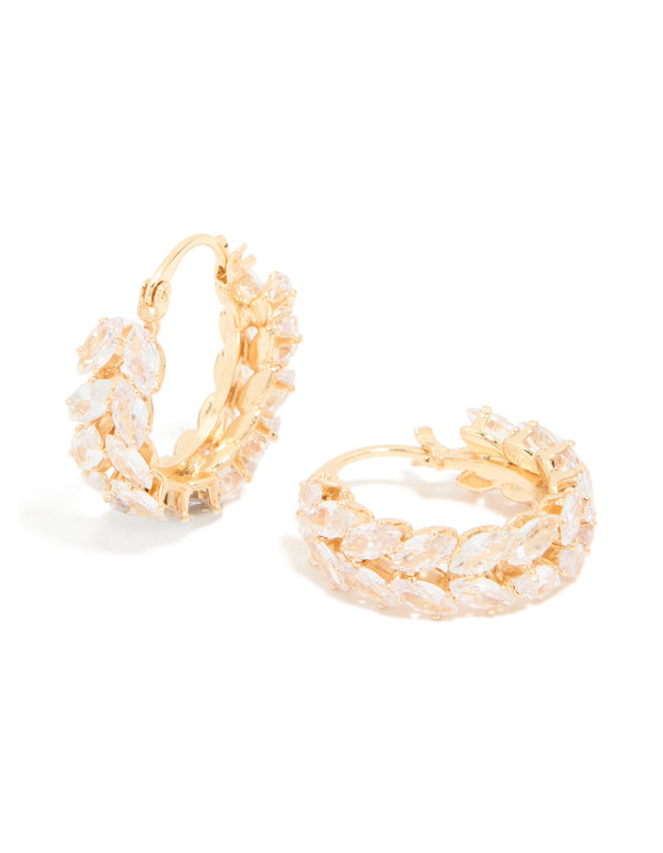 Gold Cubic Zirconia Floral Hoop Earrings
