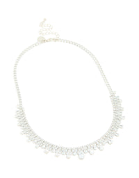 Silver Cubic Zirconia Vintage Multi Pear Drops Necklace - link has visual effect only