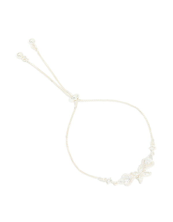 Silver Cubic Zirconis Flower Marquise Vintage Toggle Bracelet