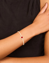 Gold Red Cubic Zirconia Square Halo Toggle Bracelet - link has visual effect only