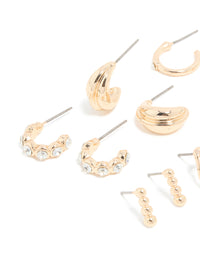 Gold Diamante Ornate Stud & Hoop Earrings 6-Pack - link has visual effect only