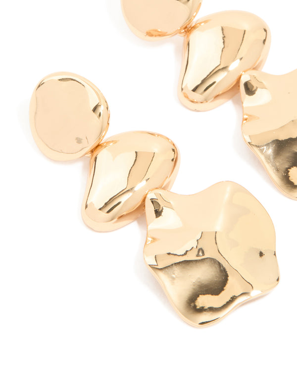 Gold Triple Orb Drop Earrings