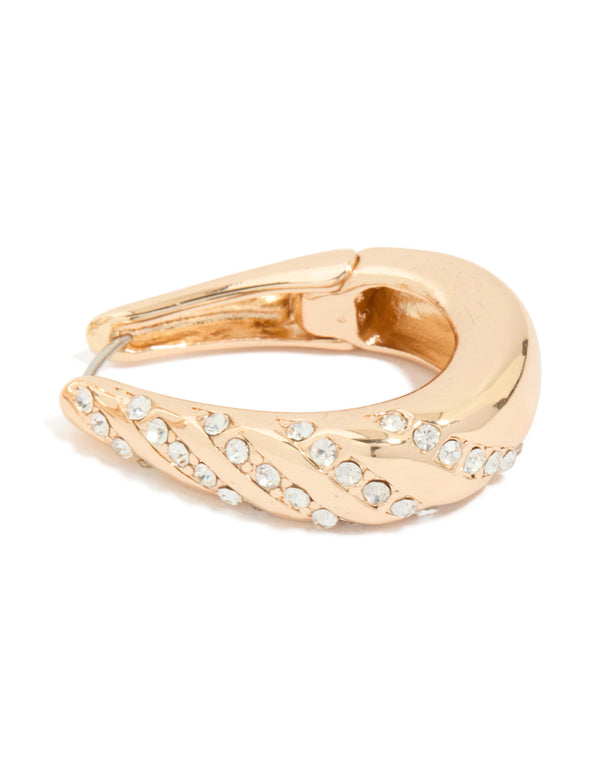 Gold Diamante Twist Hoop Earrings