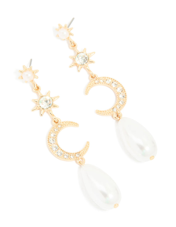 Gold Celestial Pearl Drop Earrings