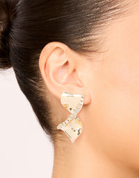 Gold Diamante Edge Twist Stud Earrings - link has visual effect only
