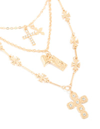 Gold Cross Charm Layered Necklace - link has visual effect only