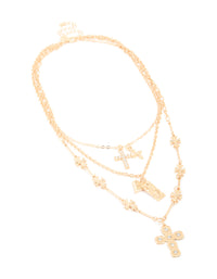 Gold Cross Charm Layered Necklace - link has visual effect only