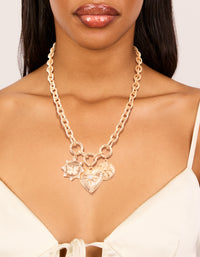 Gold Mixed Heart & Flower Disc Charms Necklace - link has visual effect only