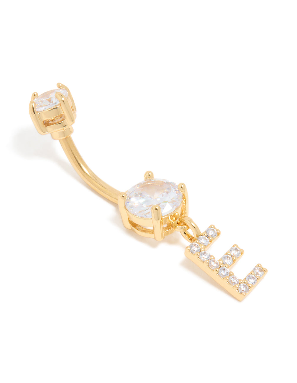 Gold Plated Surgical Steel Cubic Zirconia Pavé Letter E Belly Bar