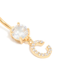 Gold Plated Surgical Steel Cubic Zirconia Pavé Letter C Belly Bar - link has visual effect only