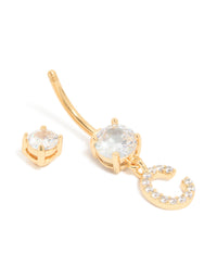 Gold Plated Surgical Steel Cubic Zirconia Pavé Letter C Belly Bar - link has visual effect only