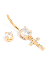 Gold Plated Surgical Steel Cubic Zirconia Pavé Letter T Belly Bar - link has visual effect only