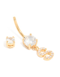 Gold Plated Surgical Steel Cubic Zirconia Pavé Letter S Belly Bar - link has visual effect only