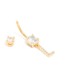 Gold Plated Surgical Steel Cubic Zirconia Pavé Letter L Belly Bar - link has visual effect only