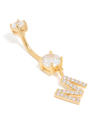 Gold Plated Surgical Steel Cubic Zirconia Pavé Letter M Belly Bar - link has visual effect only