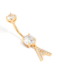 Gold Plated Surgical Steel Cubic Zirconia Pavé Letter A Belly Bar - link has visual effect only