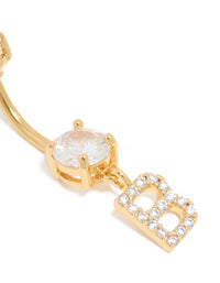 Gold Plated Surgical Steel Cubic Zirconia Pavé Letter B Belly Bar - link has visual effect only