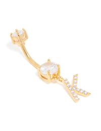Gold Plated Surgical Steel Cubic Zirconia Pavé Letter K Belly Bar - link has visual effect only