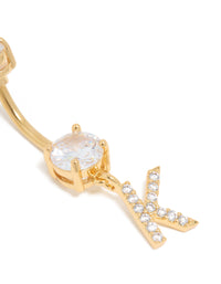 Gold Plated Surgical Steel Cubic Zirconia Pavé Letter K Belly Bar - link has visual effect only