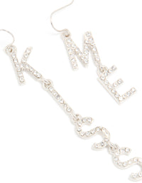 Silver Diamante Kiss Me Drop Earrings - link has visual effect only