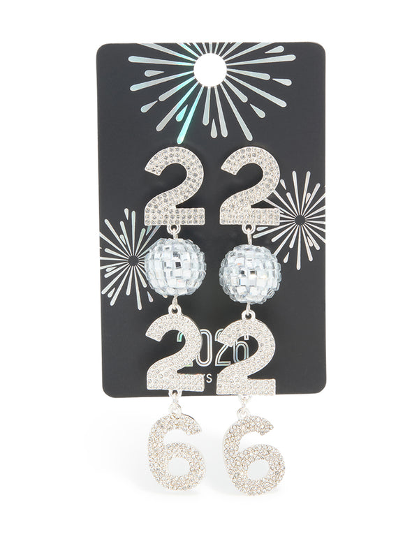 Silver Diamante 2026 Disco Ball Drop Earrings