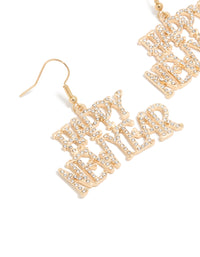 Gold Diamante Happy New Year Drop Earrings - link has visual effect only