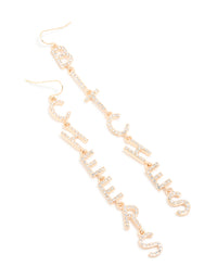 Gold Diamante Cheers B*tches Drop Earrings - link has visual effect only