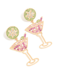 Gold Diamante Martini Cocktail Drop Earrings - link has visual effect only
