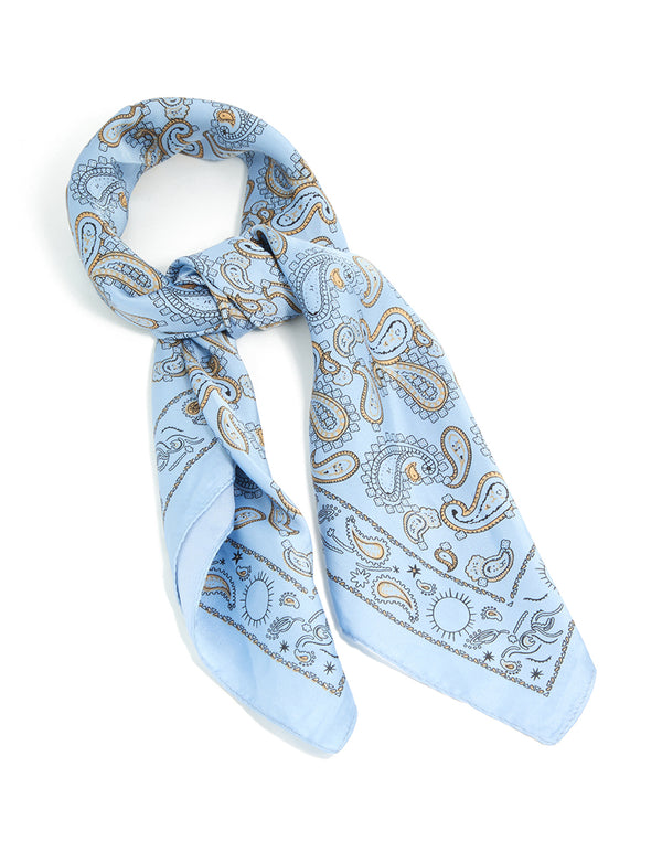 Light Blue Paisley Printed Fabric Scarf
