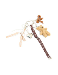 Silver Crochet Bear & Brown Bows Key Chain - link has visual effect only