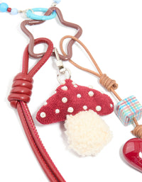Red Blue Beaded Mushroom & Heart Beaded Key Chain - link has visual effect only