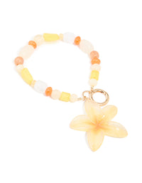 Orange Resin Beaded & Frangipani Flower Key Chain - link has visual effect only