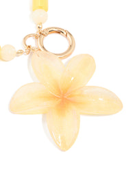 Orange Resin Beaded & Frangipani Flower Key Chain - link has visual effect only