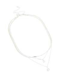 Silver Plated Cubic Zirconia Teardrop & Snake Chain Layered Necklace - link has visual effect only