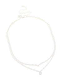Silver Plated Cubic Zirconia Cup Chain & Drop Pendant ayered Necklace - link has visual effect only