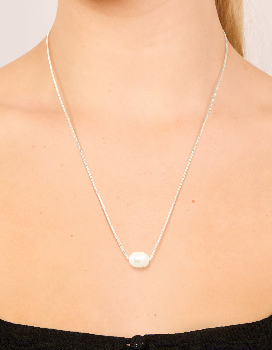 Silver Plated Freshwater Pearl Dainty Snake Chain Necklace