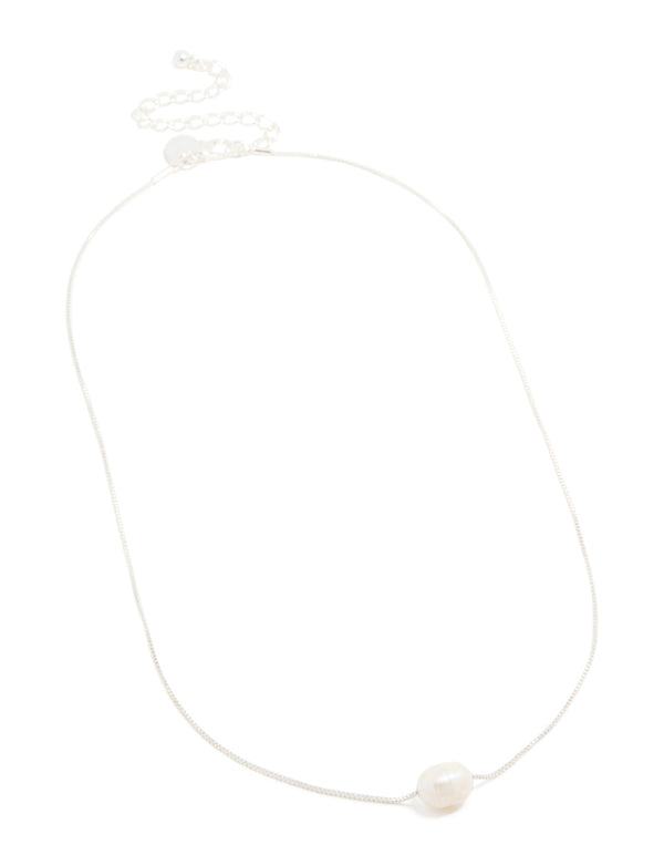 Silver Plated Freshwater Pearl Dainty Snake Chain Necklace