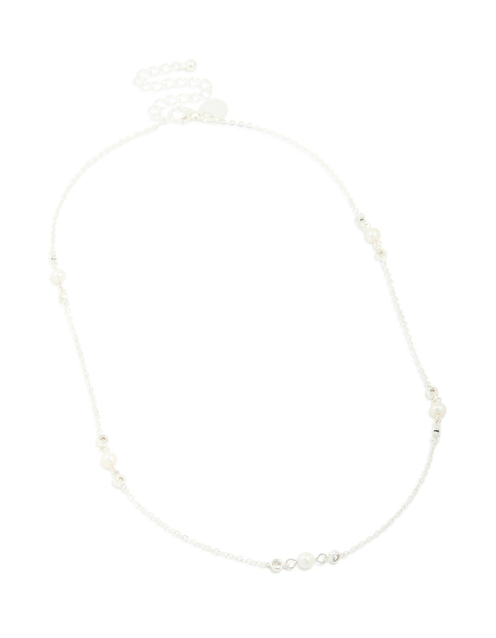 Silver Plated Dainty Cubic Zirconia & Freshwater Pearl Necklace