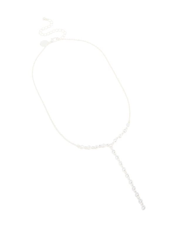 Silver Plated Cubic Zirconia Bezel Set Y-Necklace