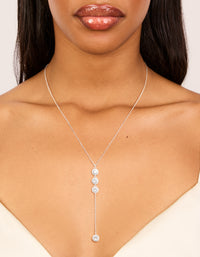 Silver Plated Cubic Zirconia Halo Round Trio Drop Necklace - link has visual effect only